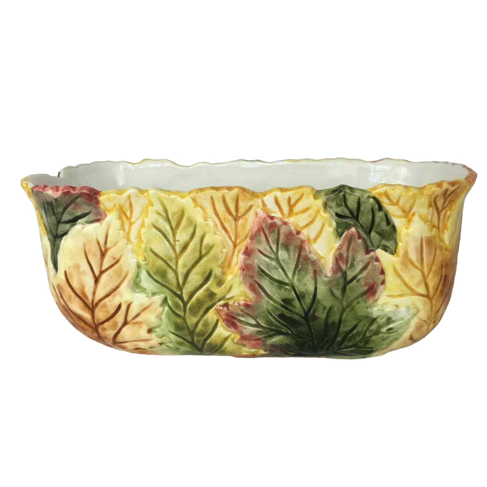 FTD Inc Embossed Oval Bowl Dish Autumn Leaf Pattern Microwave Dishwasher Safe
